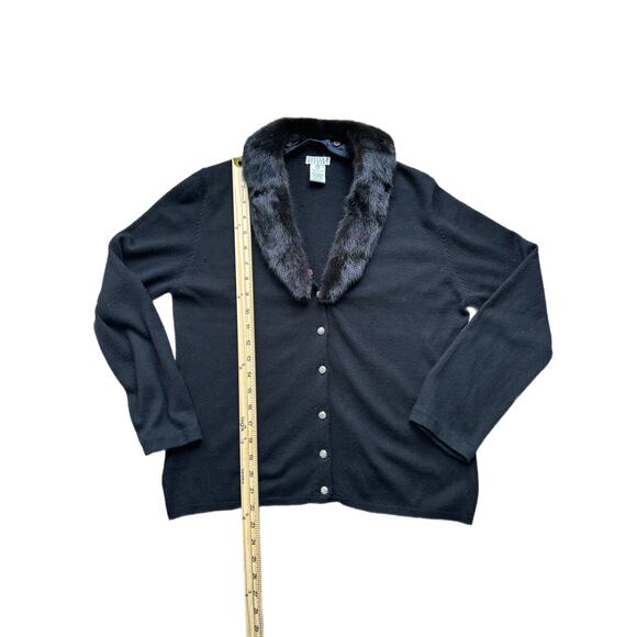 VTG Chetta B Evening Black Silk Cashmere Sweater w/ Removable Fur Collar Size M - Picture 4 of 8